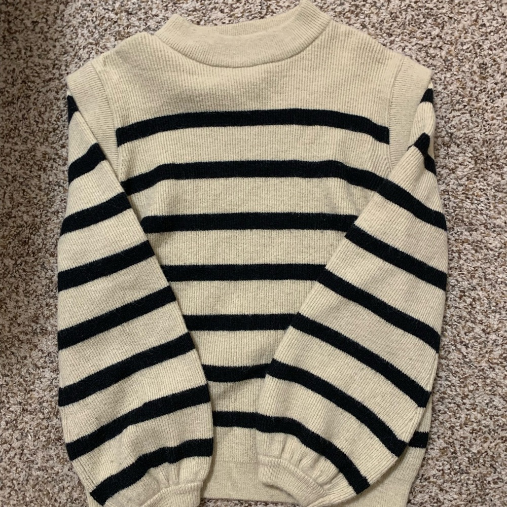 Cream and Black Striped Women’s Sweater